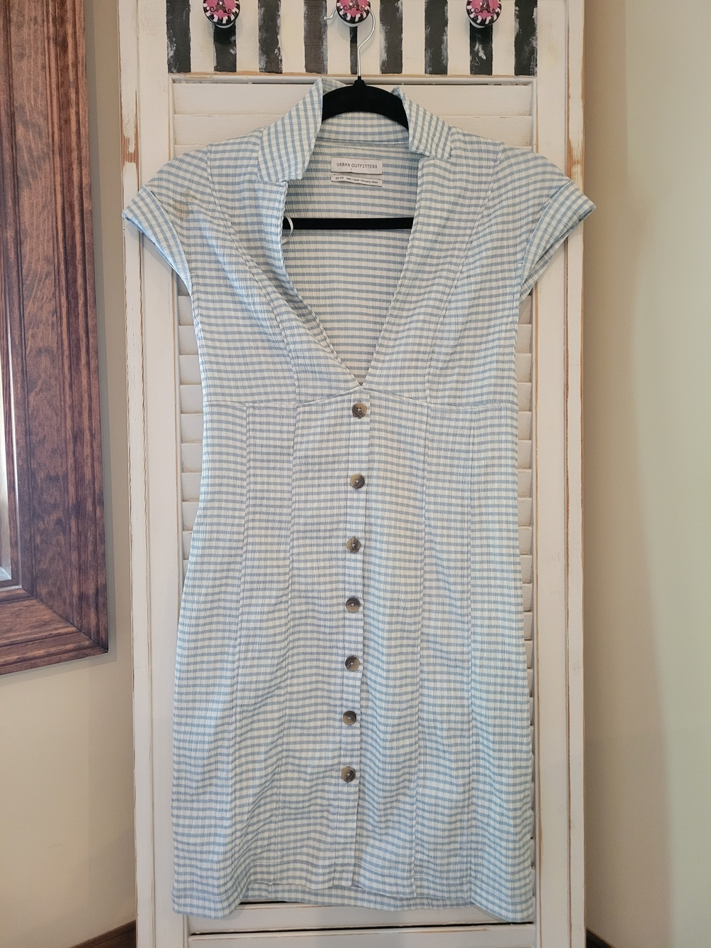 Urban Outfitters Light Blue & White Gingham Midi Dress
